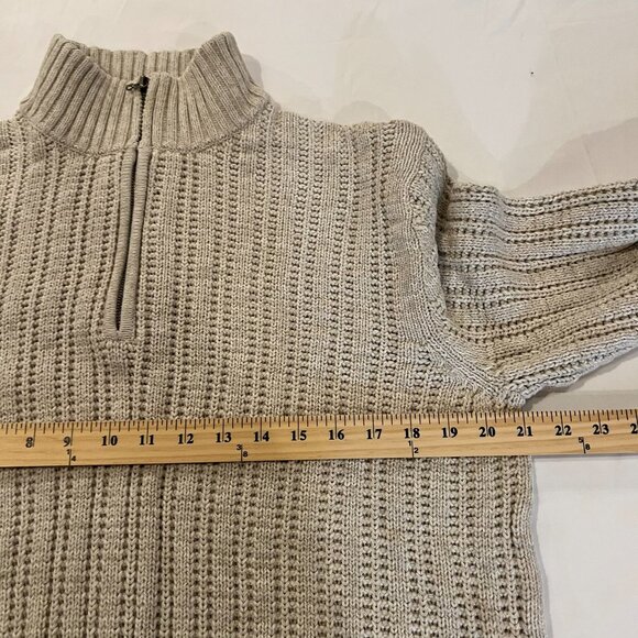 Cable Knitted Collared Sweater Pullover Classic 1/4 zip Tan Men S/M - Picture 7 of 9